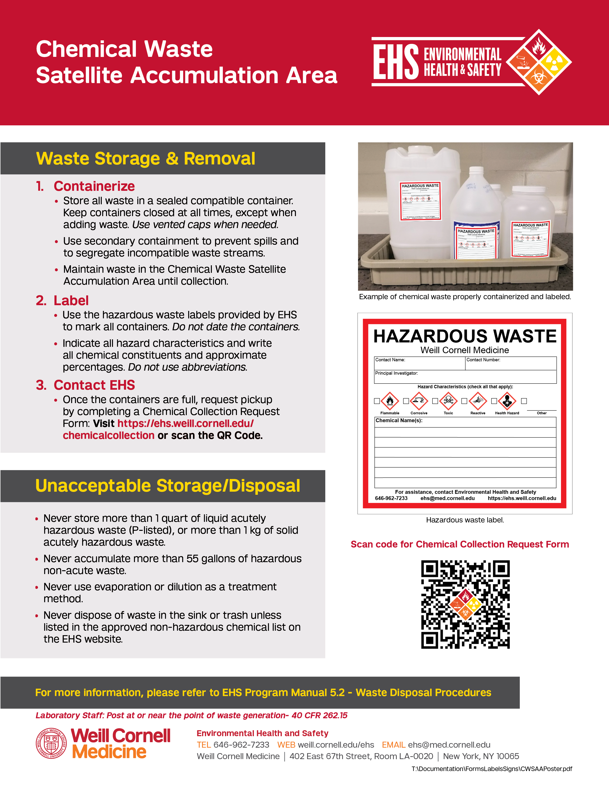 EHS Chemical Waste Satellite Accumulation Area Poster
